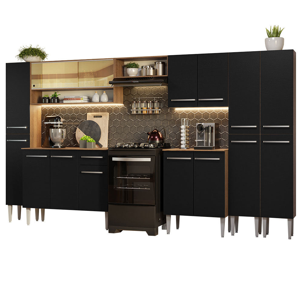 Armário de Cozinha Completa 325cm Rustic/Preto Emilly Madesa 05