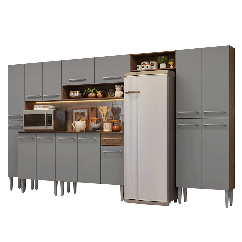 Armário de Cozinha Completa 325cm Rustic/Cinza Emilly Madesa 07