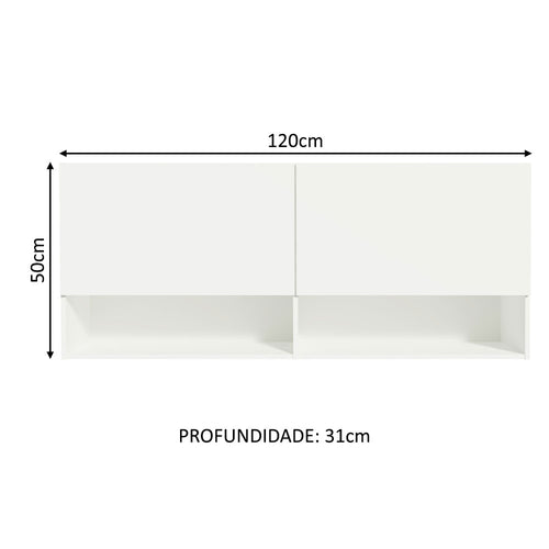 Armário Aéreo 120 cm 2 Portas 2 Nichos Branco para Cozinha Madesa