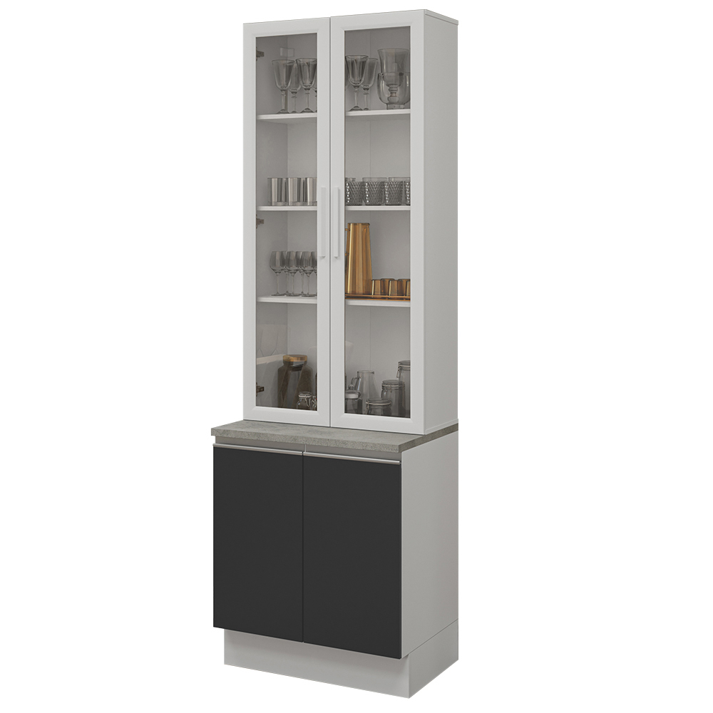 Kit Balcão + Cristaleira 70cm Branco/Preto Glamy Madesa 01