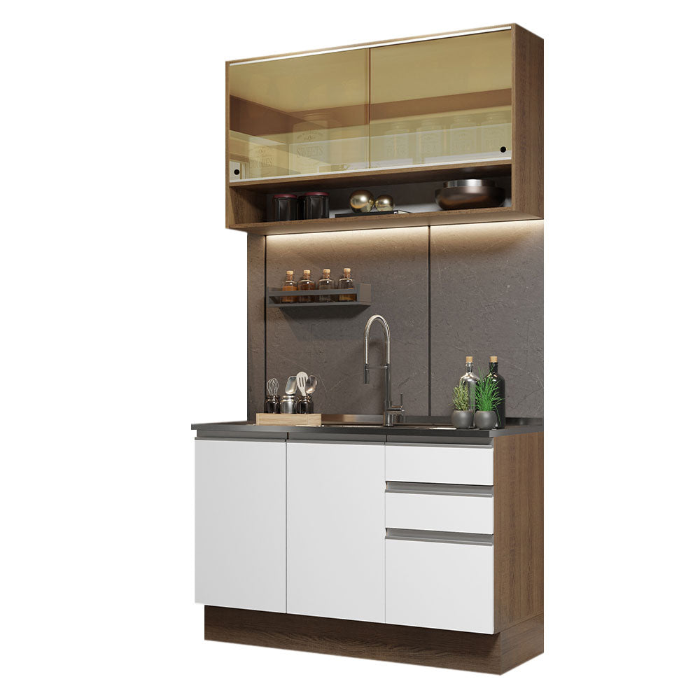 Armário de Cozinha Compacta 120cm Rustic/Branco Glamy Madesa 02