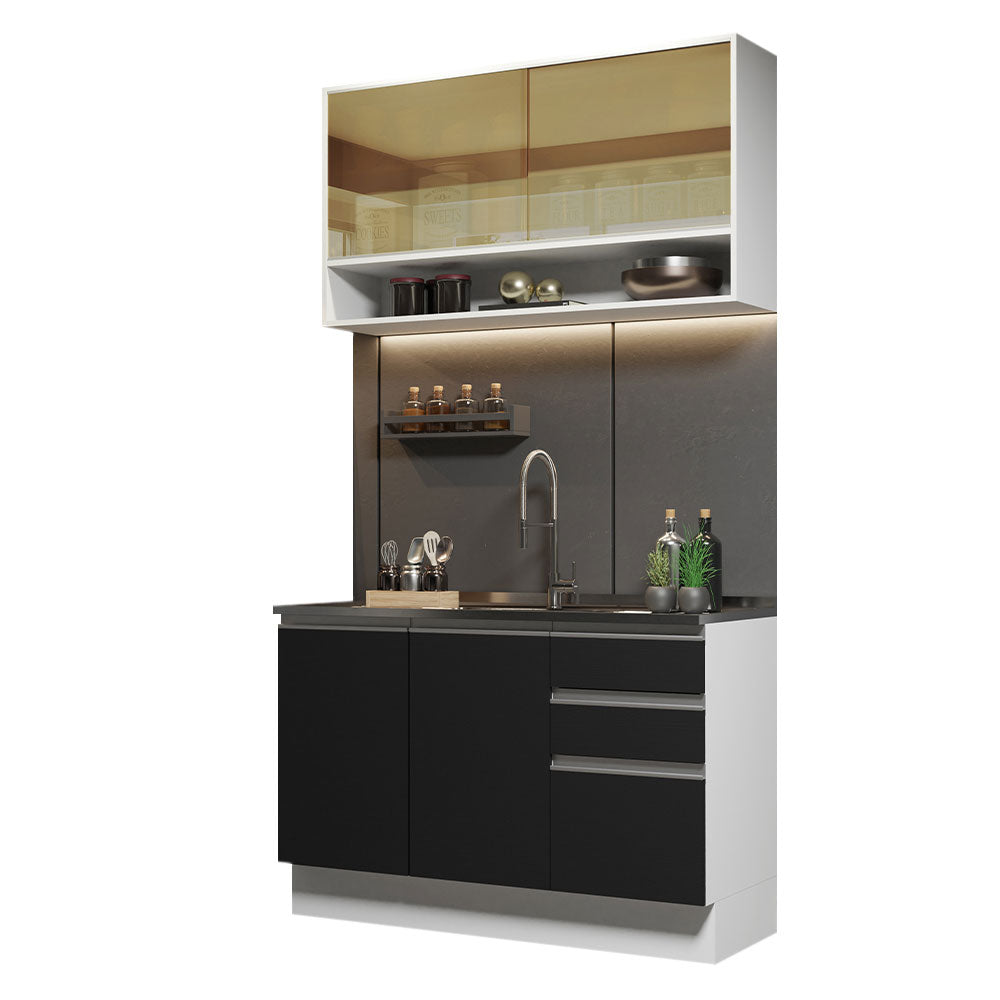 Armário de Cozinha Compacta 120cm Branco/Preto Glamy Madesa 02