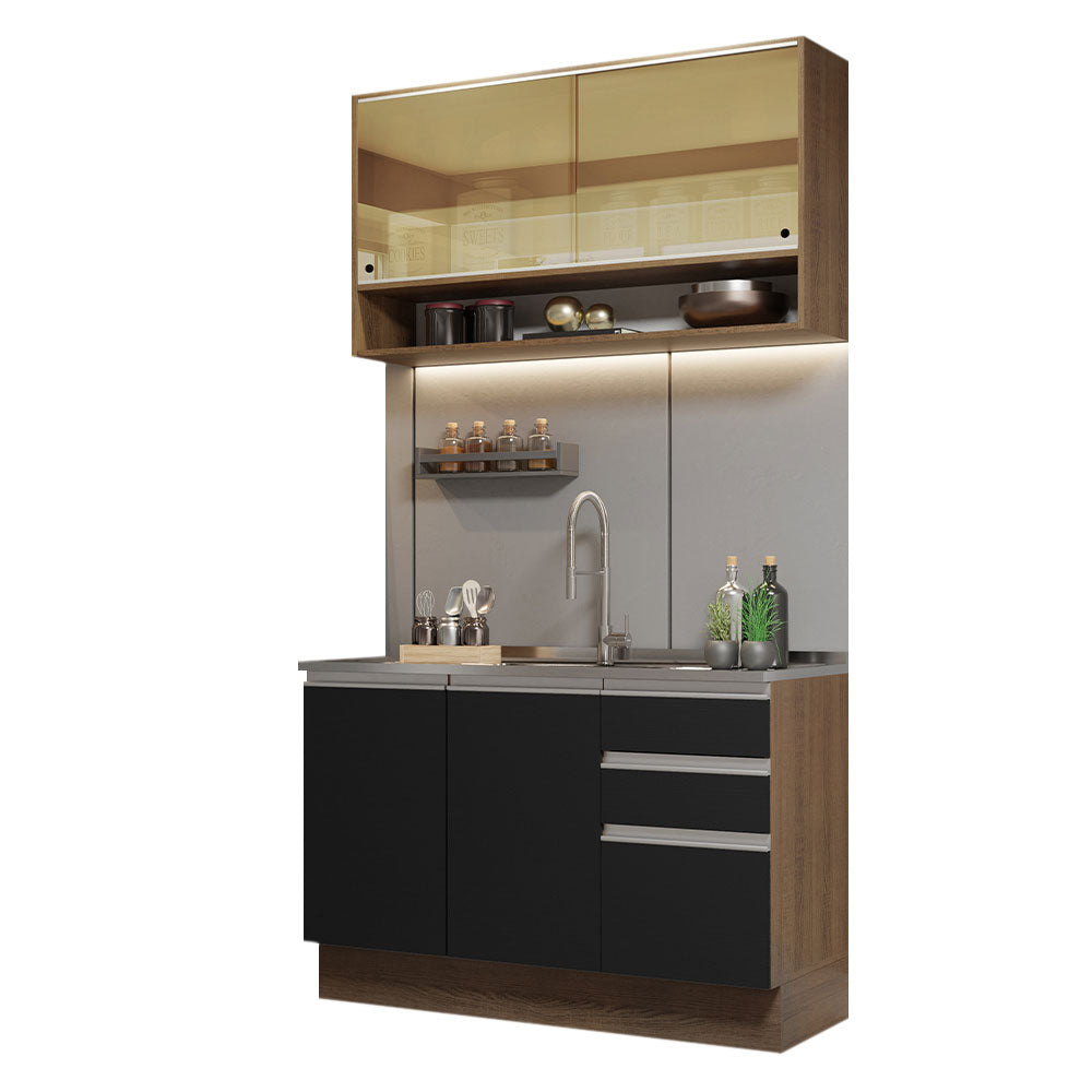 Armário de Cozinha Compacta 120cm Rustic/Preto Glamy Madesa 02