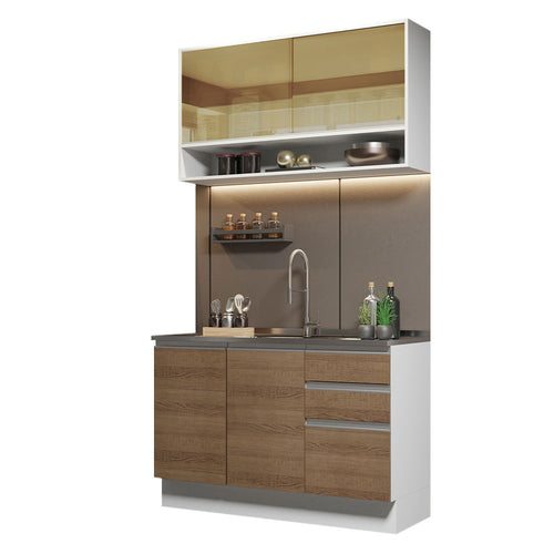 Armário de Cozinha Compacta 120cm Branco/Rustic Glamy Madesa 02