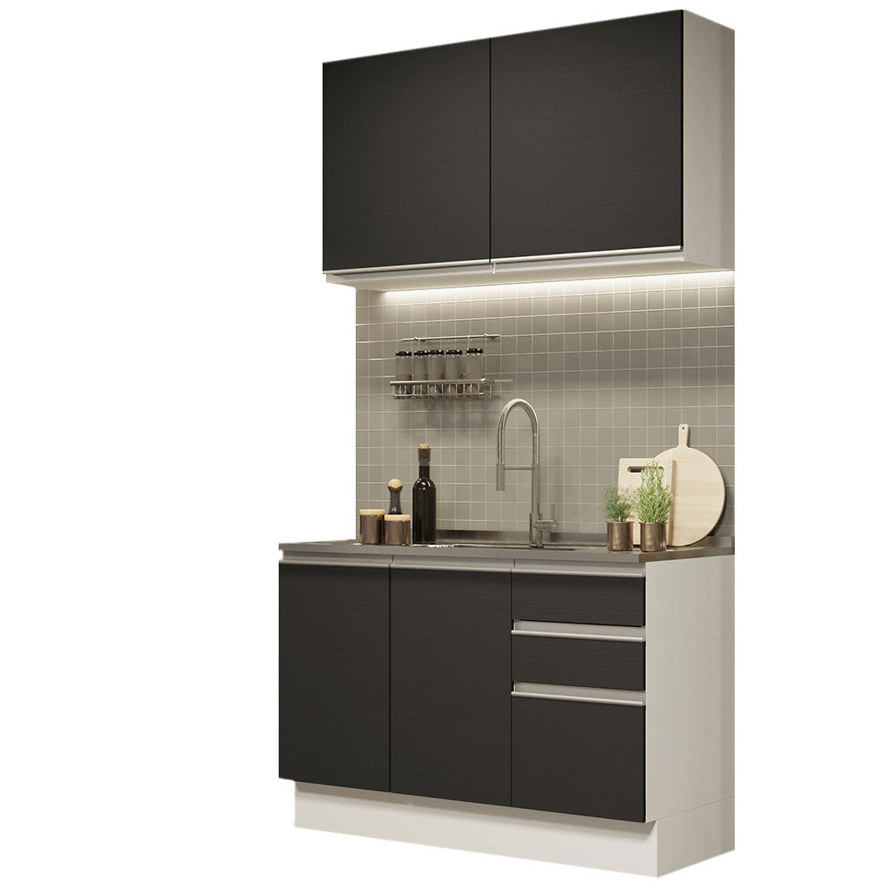 Armário de Cozinha Compacta 120cm Branco/Preto Glamy Madesa 03
