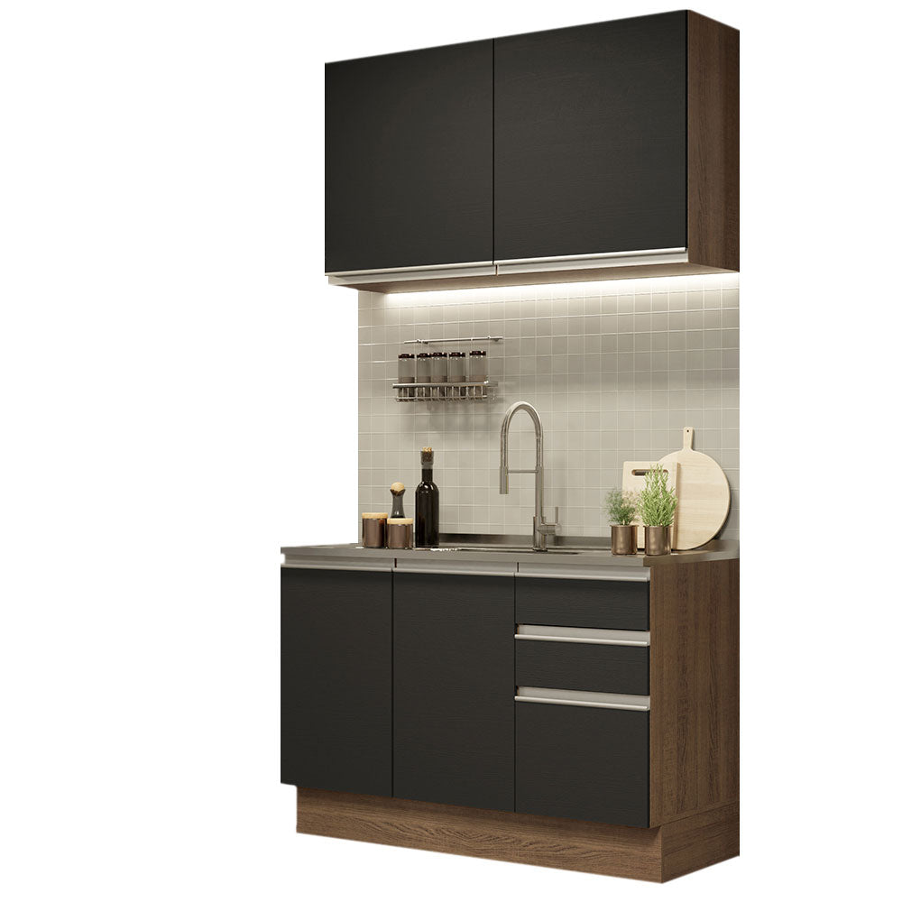 Armário de Cozinha Compacta 120cm Rustic/Preto Glamy Madesa 03