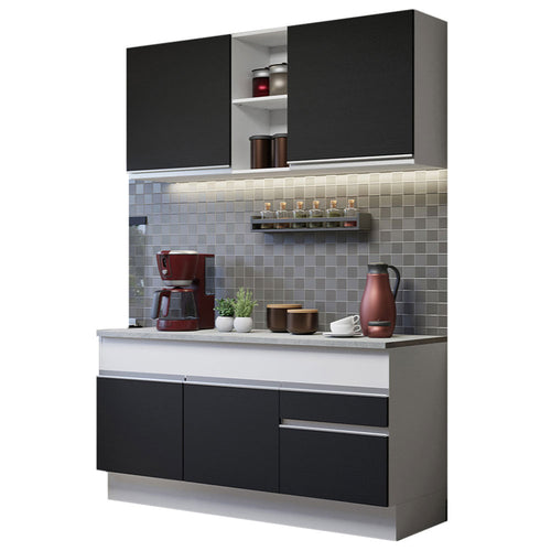 Armário de Cozinha Compacta 150cm Branco/Preto Glamy Madesa 01
