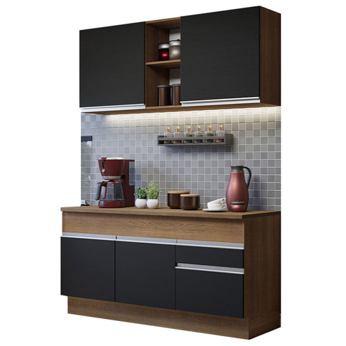 Armário de Cozinha Compacta 150cm Rustic/Preto Glamy Madesa 01