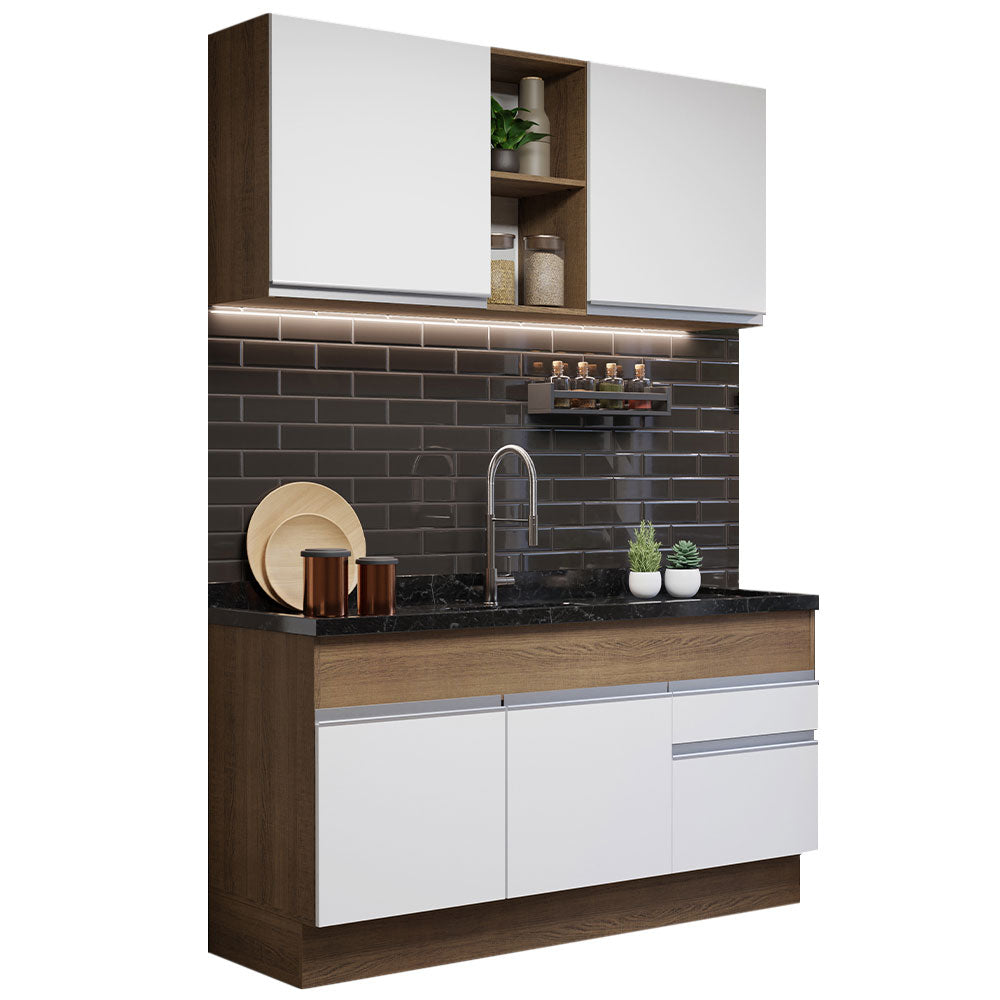 Armário de Cozinha Compacta 150cm Rustic/Branco Glamy Madesa 02