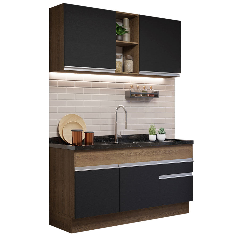 Armário de Cozinha Compacta 150cm Rustic/Preto Glamy Madesa 02