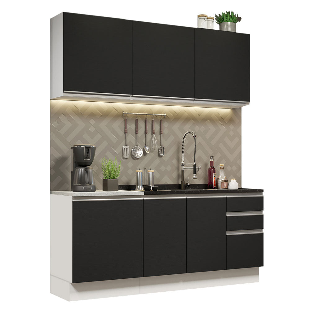 Armário de Cozinha Compacta 180cm Branco Preto Glamy Madesa 05