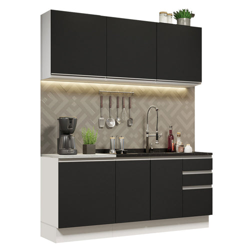Armário de Cozinha Compacta 180cm Branco Preto Glamy Madesa 05