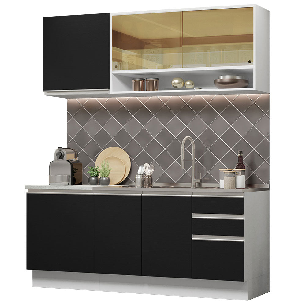Armário de Cozinha Compacta 180cm Branco Preto Glamy Madesa 06