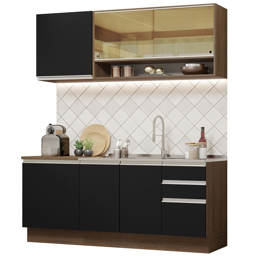 Armário de Cozinha Compacta 180cm Rustic Preto Glamy Madesa 06