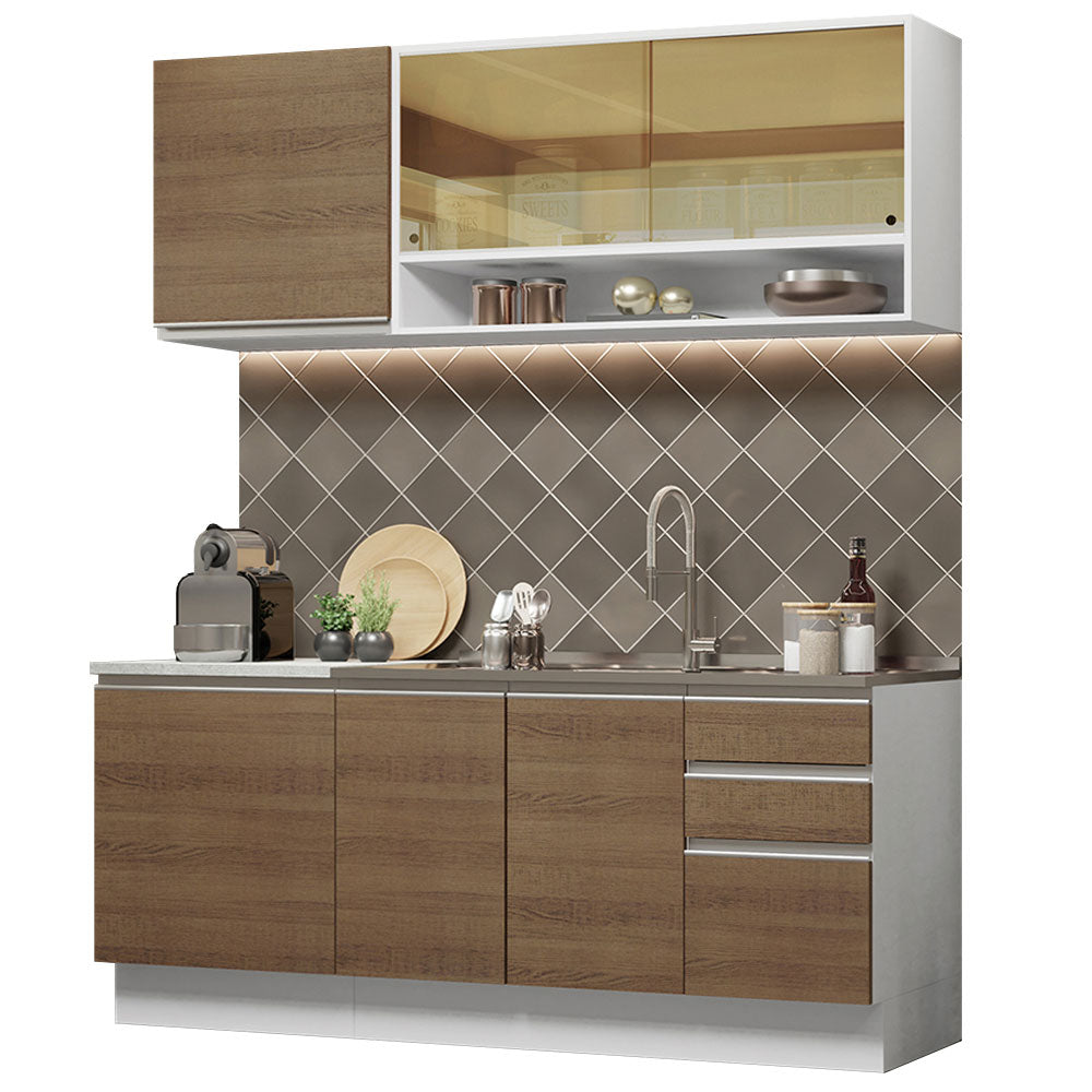 Armário de Cozinha Compacta 180cm Branco Rustic Glamy Madesa 06