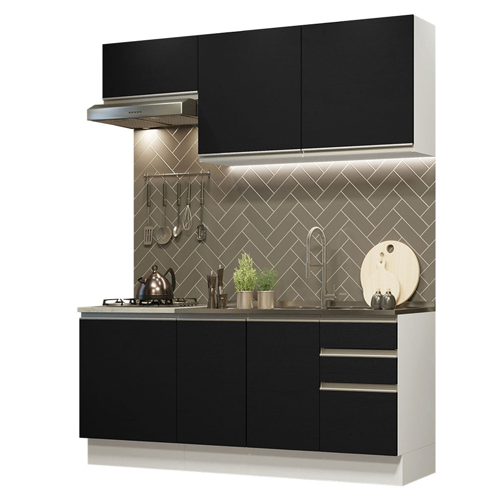 Armário de Cozinha Compacta 180cm Branco Preto Glamy Madesa 07