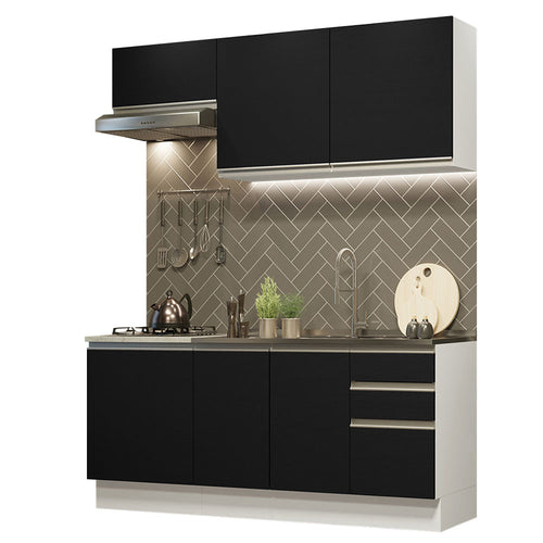 Armário de Cozinha Compacta 180cm Branco Preto Glamy Madesa 07