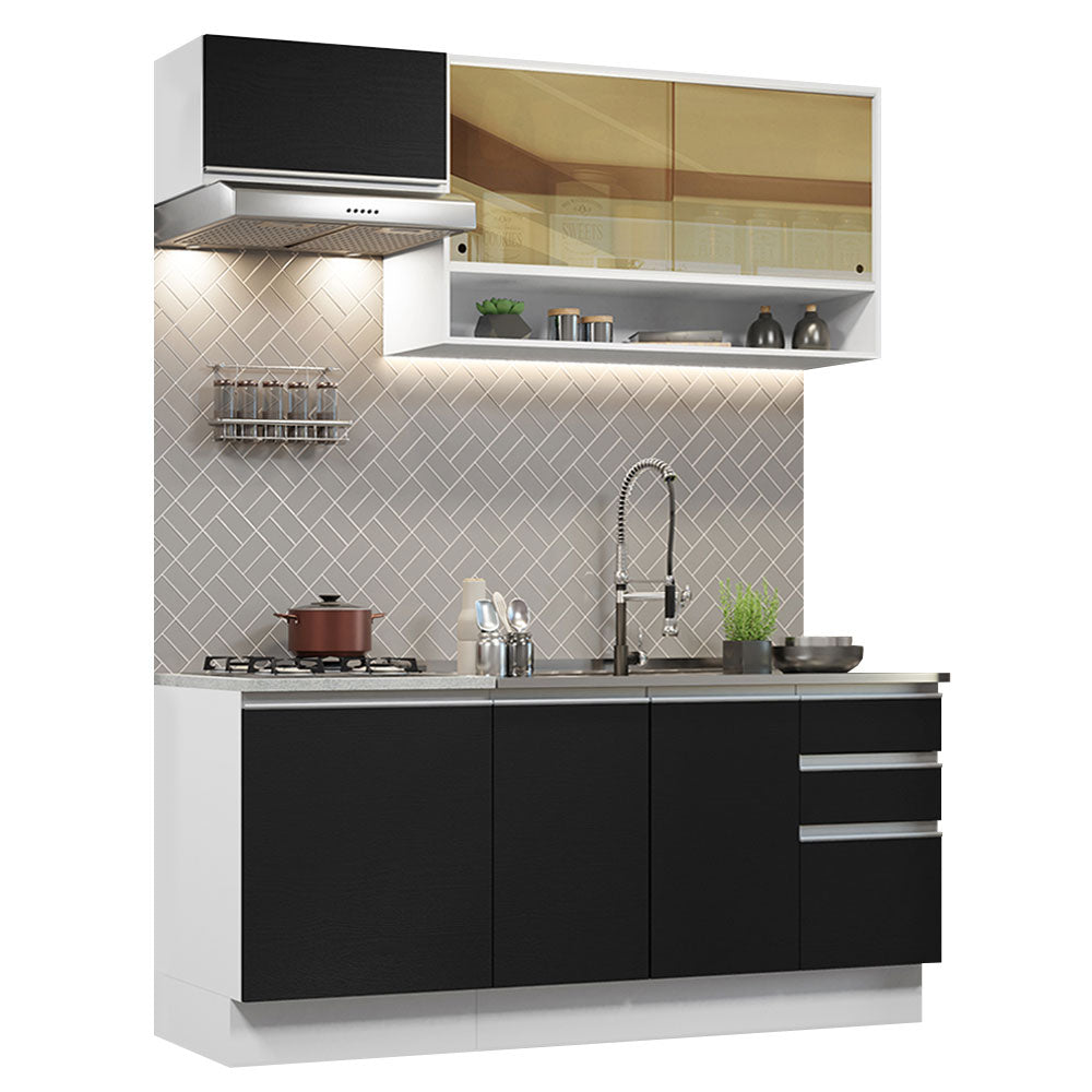 Armário de Cozinha Compacta 180cm Branco Preto Glamy Madesa 08