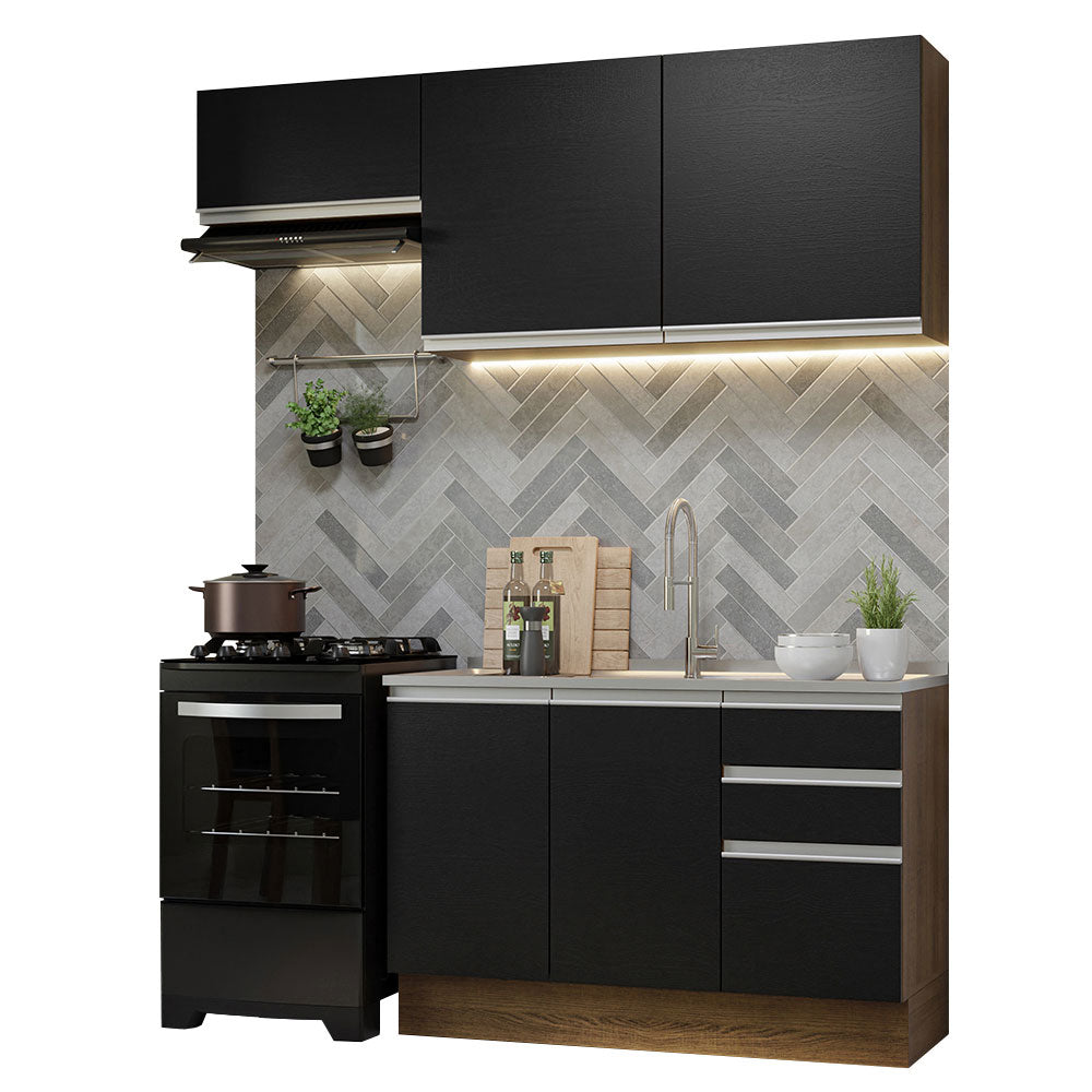 Armário de Cozinha Compacta 180cm Rustic/Preto Glamy Madesa 09