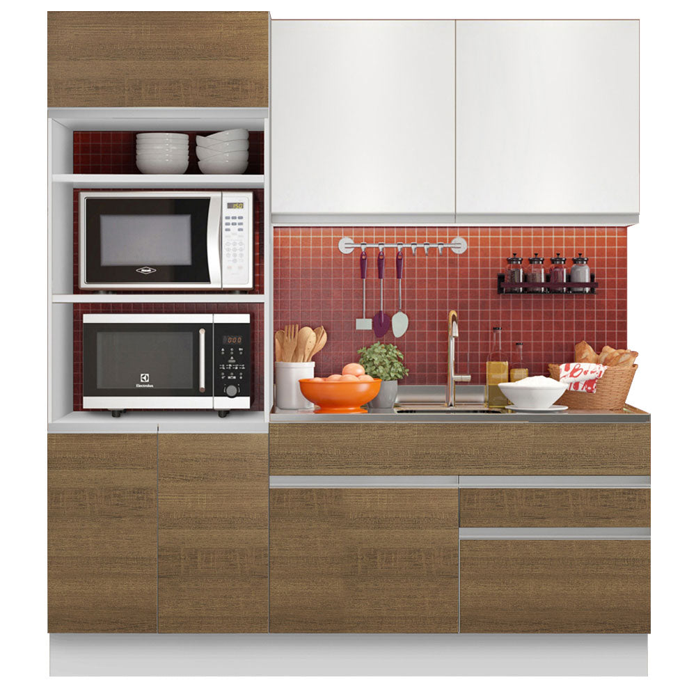 Armário de Cozinha Compacta 6 Portas 2 Gavetas (Sem Tampo e Pia) Branco/Rustic/Branco Lívia Madesa