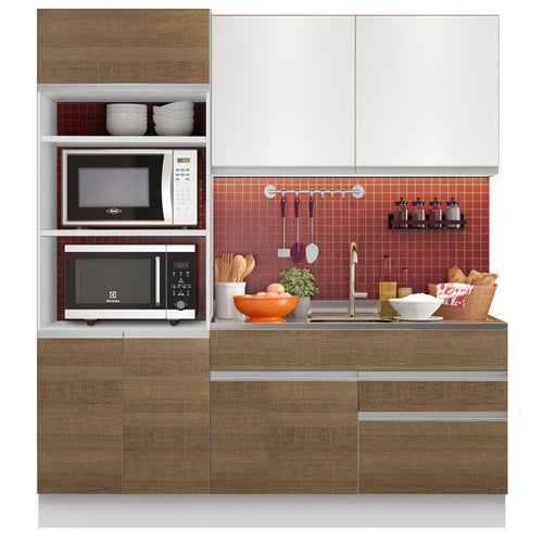 Armário de Cozinha Compacta 6 Portas 2 Gavetas (Sem Tampo e Pia) Branco/Rustic/Branco Lívia Madesa
