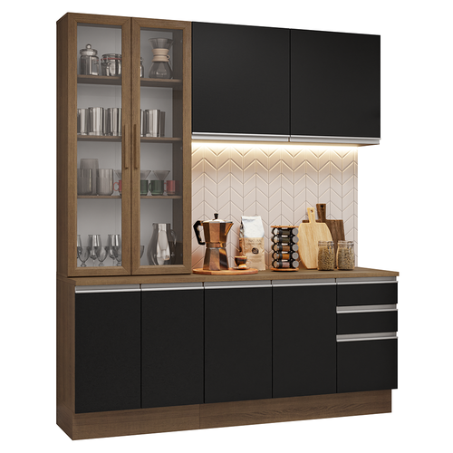 Armário de Cozinha Compacta 190cm Rustic/Preto Glamy Madesa 05