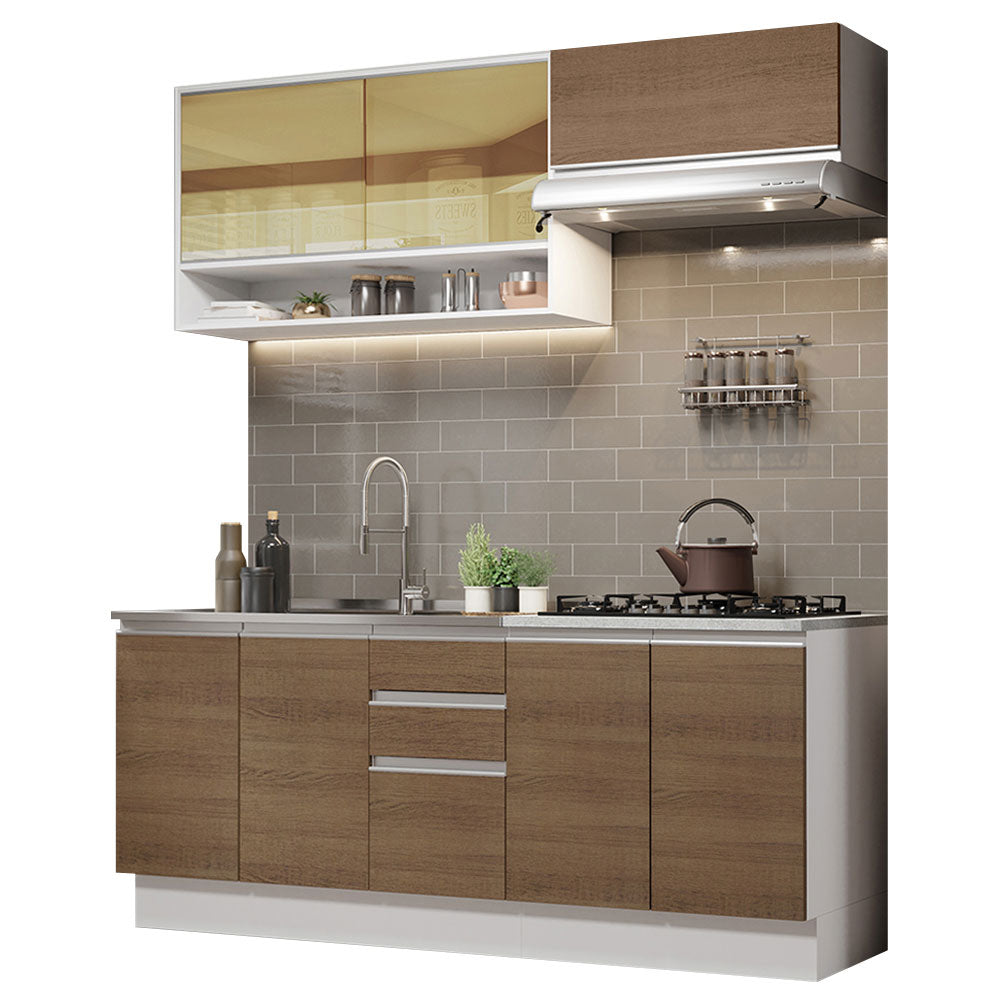 Armário de Cozinha Compacta 200cm Branco Rustic Glamy Madesa 03