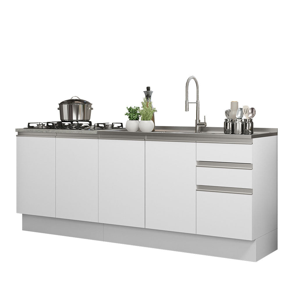 Kit com 2 Balcões de Cozinha Madesa Glamy 4 Portas 3 Gavetas (Sem Tampo e Pia) Branco Branco