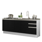 Kit com 2 Balcões de Cozinha Madesa Glamy 4 Portas 3 Gavetas (Sem Tampo e Pia) Branco/Preto Branco/Preto