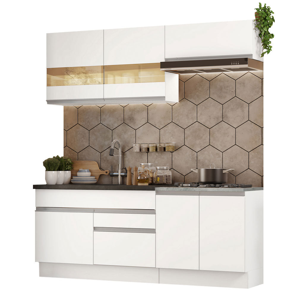 Armário de Cozinha Compacta 200cm Branco Glamy Madesa 07
