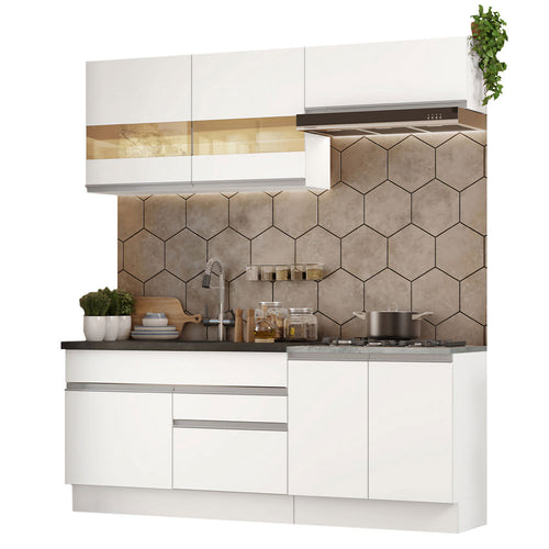 Armário de Cozinha Compacta 200cm Branco Glamy Madesa 07