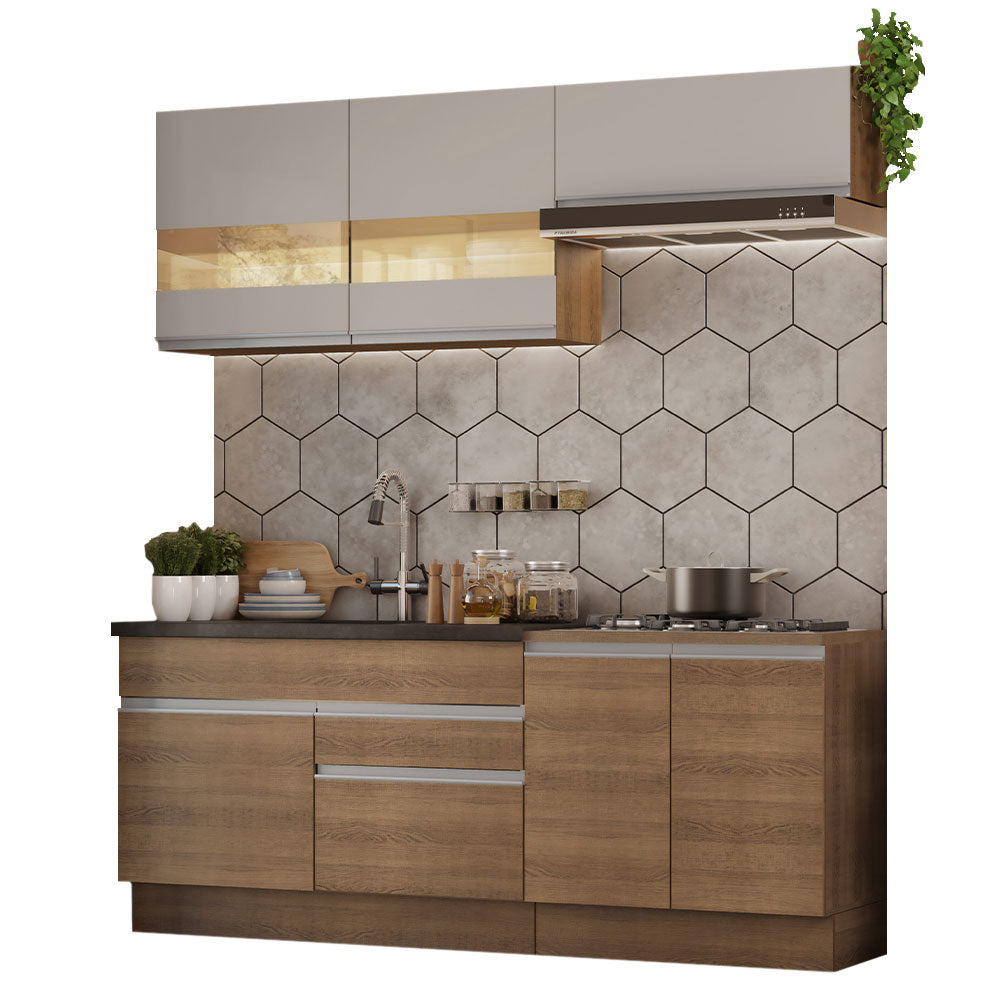 Armário de Cozinha Compacta 200cm Rustic/Crema Glamy Madesa 07
