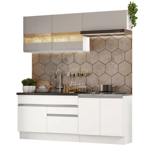 Armário de Cozinha Compacta 200cm Branco/Crema Glamy Madesa 07
