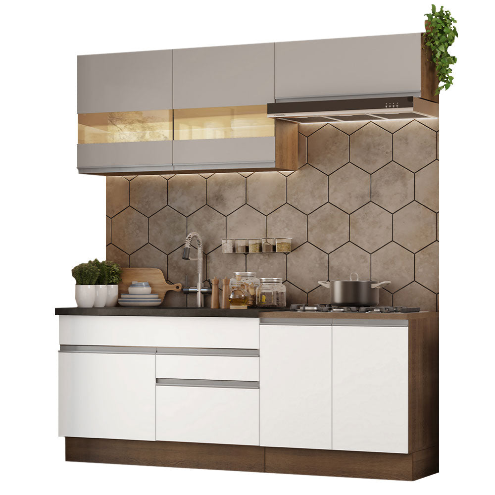 Armário de Cozinha Compacta 200cm Rustic/Branco/Crema Glamy Madesa 07