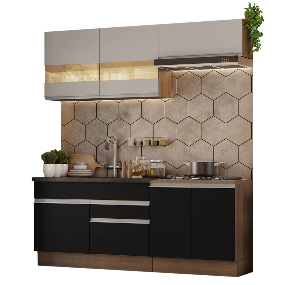 Armário de Cozinha Compacta 200cm Rustic/Preto/Crema Glamy Madesa 07