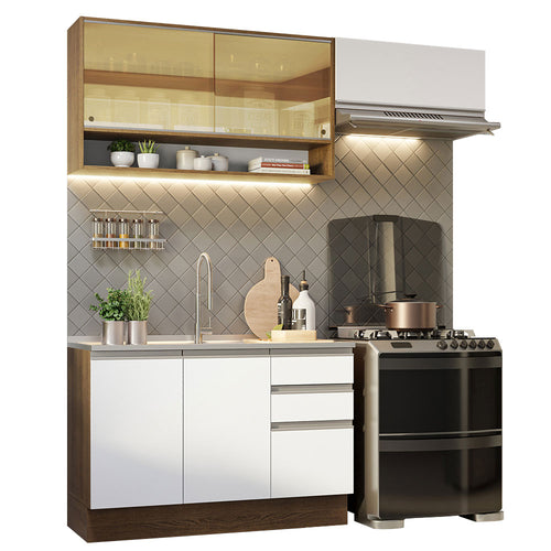 Armário de Cozinha Compacta 200cm Rustic/Branco Glamy Madesa 08