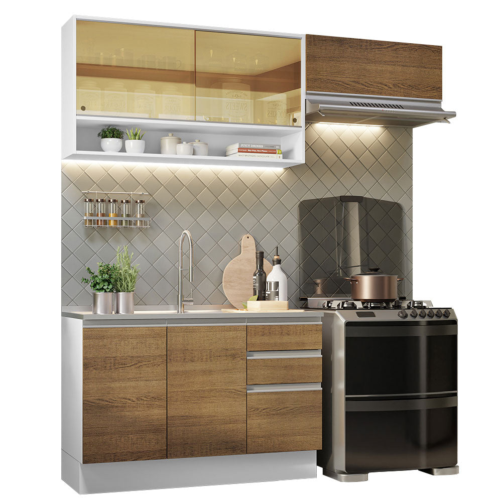 Armário de Cozinha Compacta 200cm Branco/Rustic Glamy Madesa 08