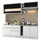 Armário de Cozinha Completa 220cm Branco/Branco/Preto Parma Madesa 02
