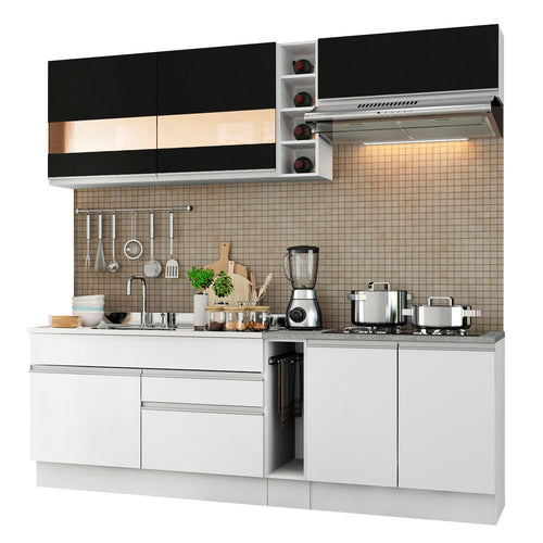 Armário de Cozinha Completa 220cm Branco/Branco/Preto Parma Madesa 02