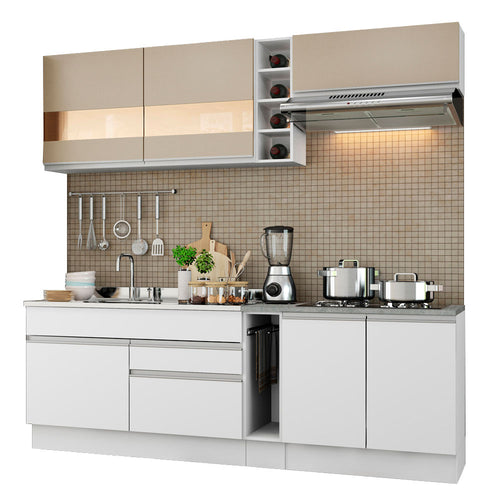 Armário de Cozinha Completa 220cm Branco/Branco/Crema Parma Madesa 02