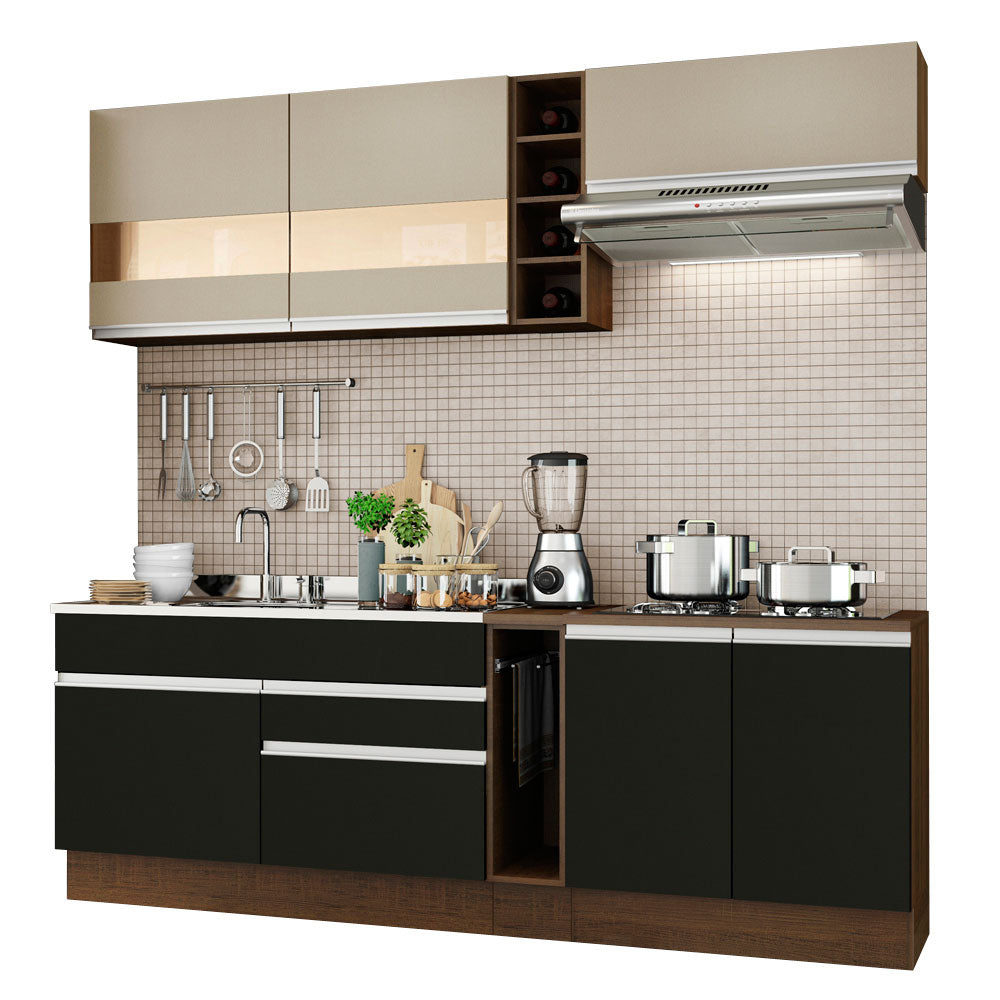 Armário de Cozinha Completa 220cm Rustic/Preto/Crema Parma Madesa 02