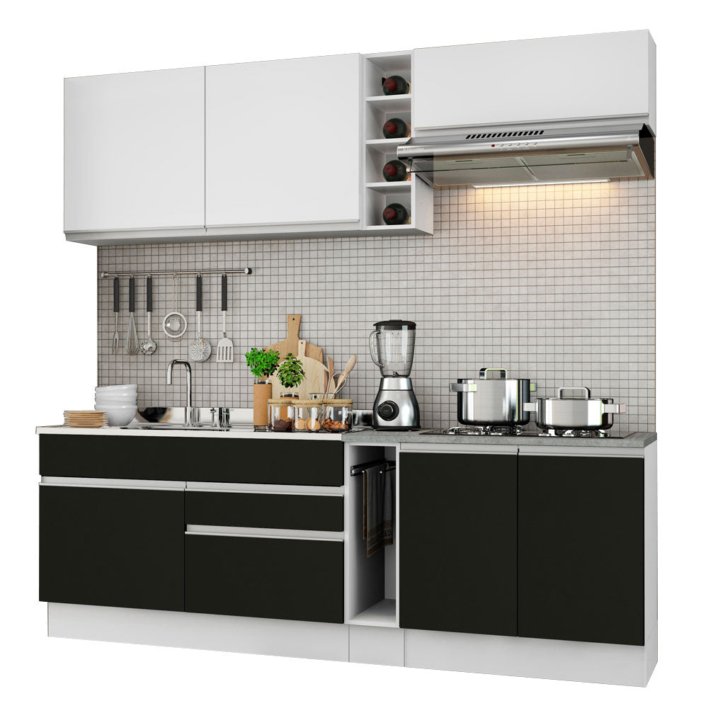 Armário de Cozinha Completa 220cm Branco/Preto/Branco Parma Madesa 03