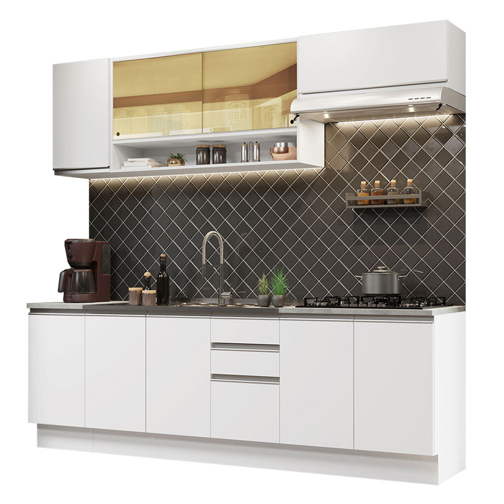 Armário de Cozinha Completa 240cm Branco Glamy Madesa 03