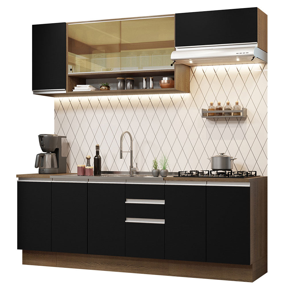 Armário de Cozinha Completa 240cm Rustic Preto Glamy Madesa 03