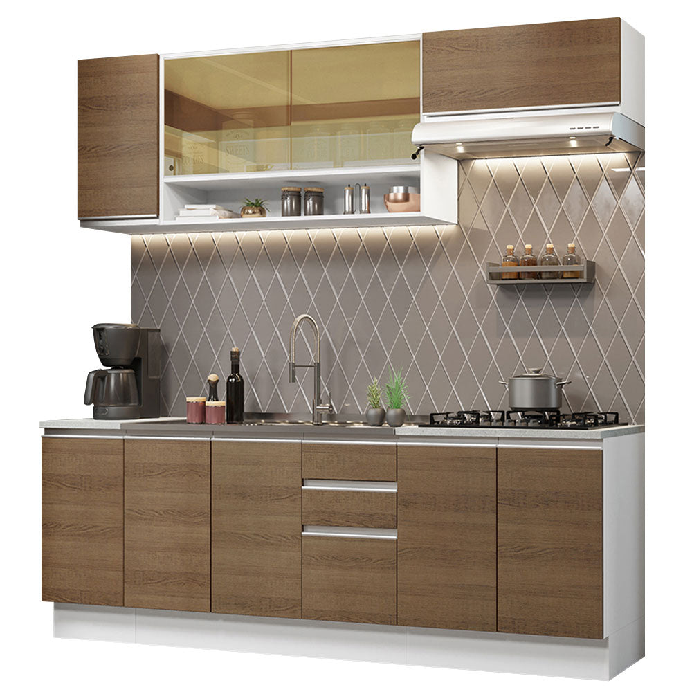 Armário de Cozinha Completa 240cm Branco Rustic Glamy Madesa 03