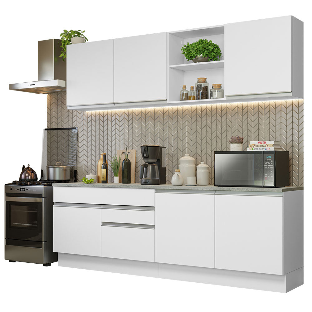 Armário de Cozinha Completa 240cm Branco Glamy Madesa 06