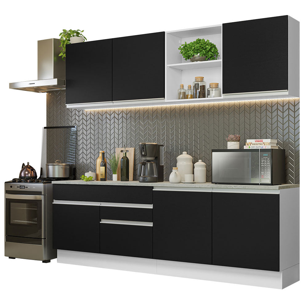 Armário de Cozinha Completa 240cm Branco/Preto Glamy Madesa 06