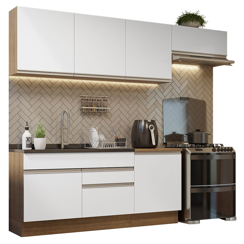Armário de Cozinha Completa 260cm Rustic/Branco Glamy Madesa 03