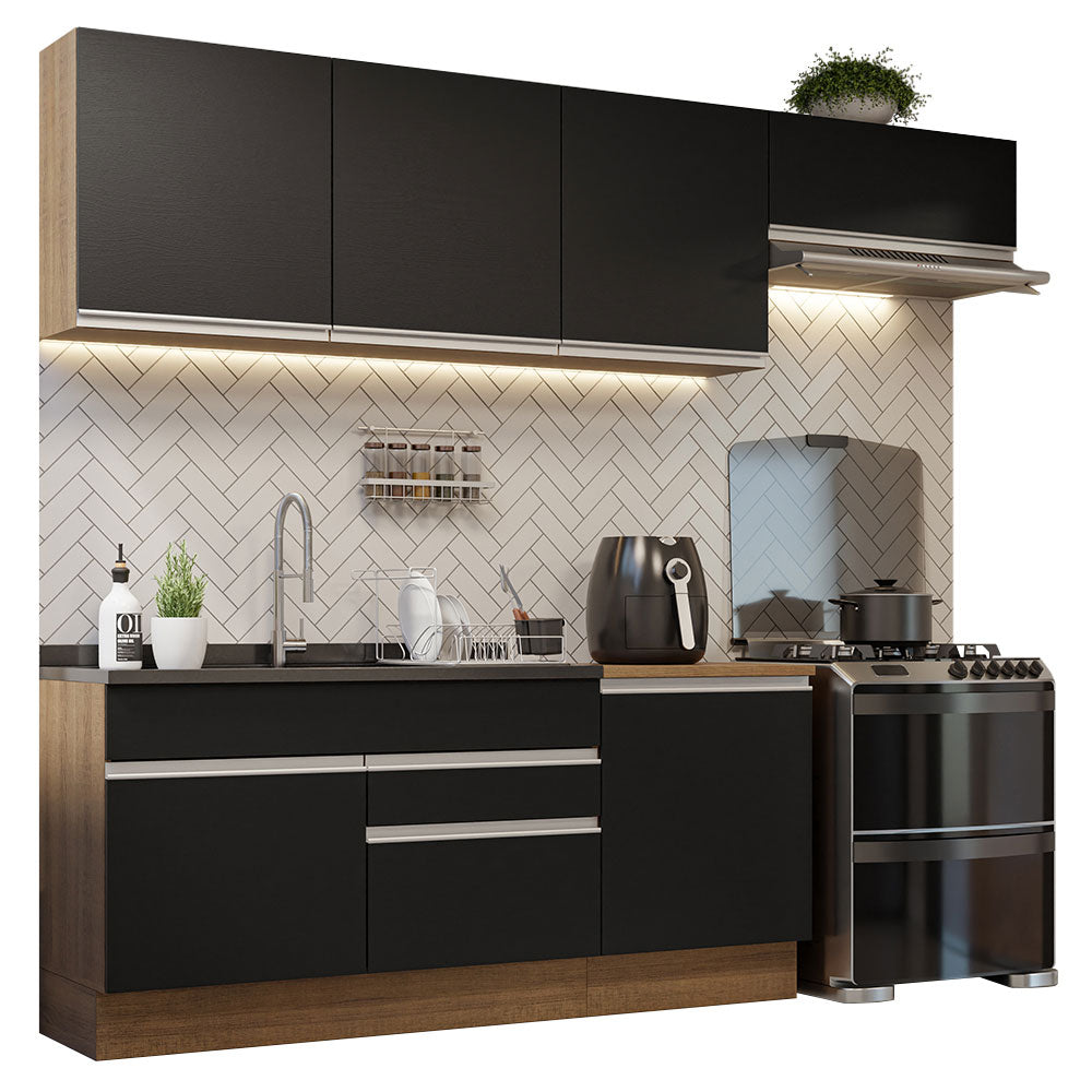 Armário de Cozinha Completa 260cm Rustic/Preto Glamy Madesa 03