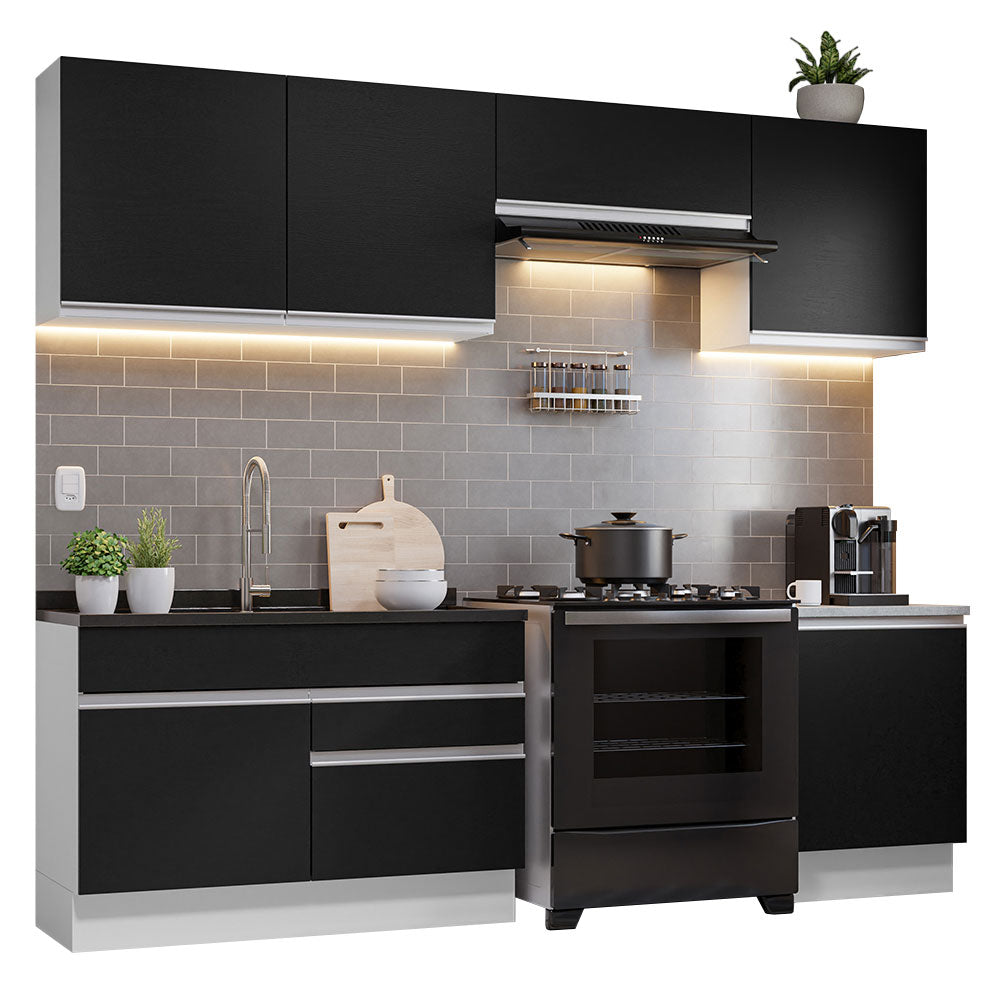 Armário de Cozinha Completa 260cm Branco/Preto Glamy Madesa 04